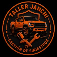 Logo de Taller Janchi: camioneta, pistola de pintura y llave, con la leyenda Gestión de Siniestros